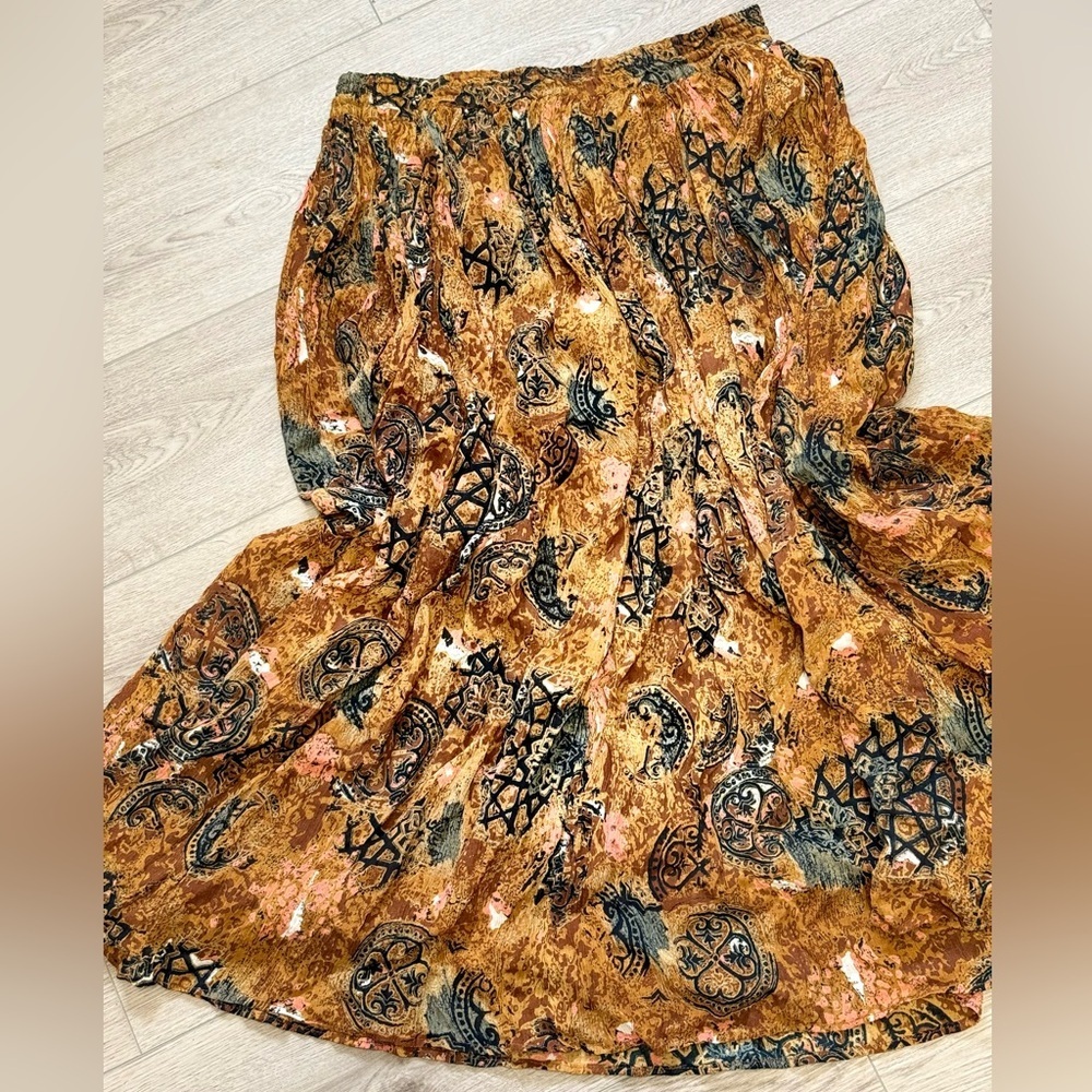 Vtg Whimsygoth Fairy Core Goblin Ethnic Print Boho Maxi Skirt One Size